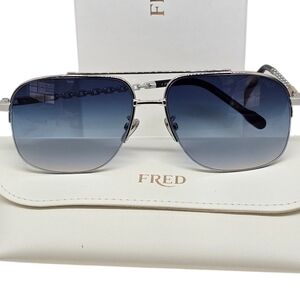 FRED Men’s Aviator Sunglasses in Silver with Blue Gradient Lenses